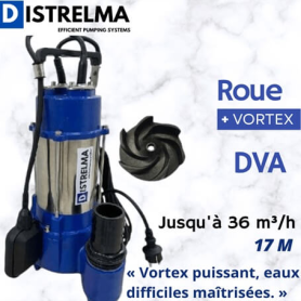 Pompe-vide-cave-puissante-Automatique-submersible-relevage-eaux usees-chargees-eaux-pluviales-flotteur-integre-DVA-DISTRELMA