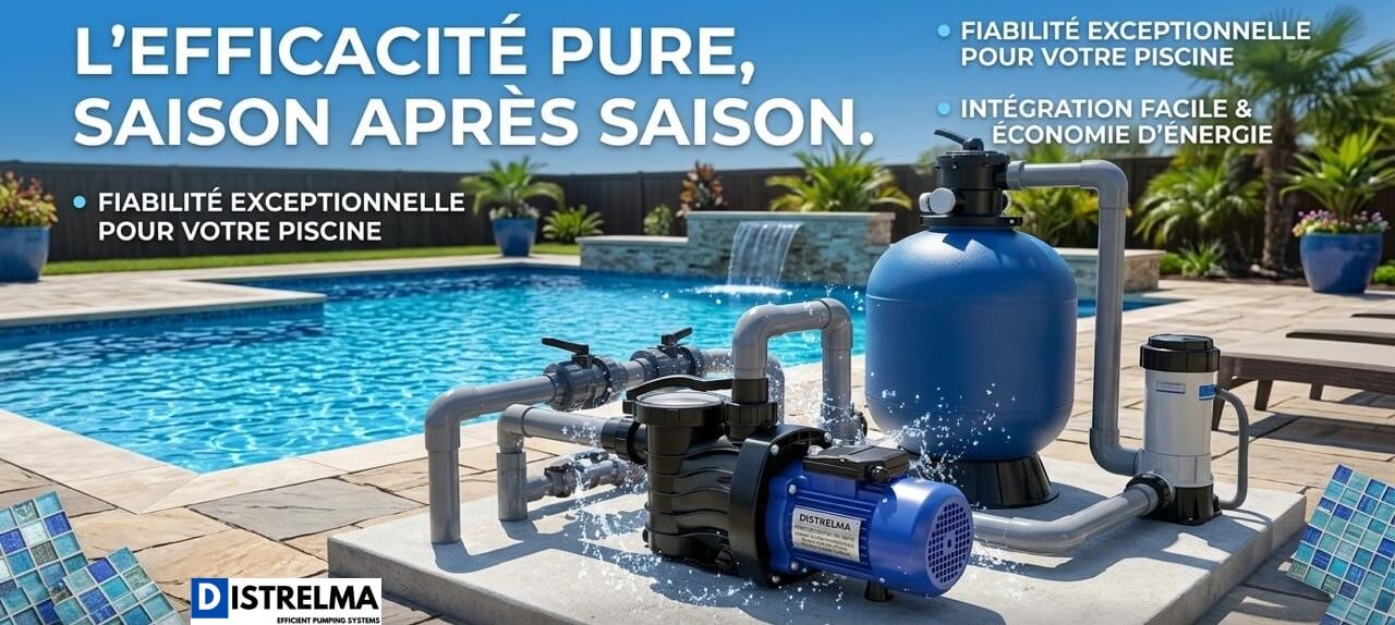 Pompe de piscine DISTRELMA DPF pour filtration efficace, haute performance et économie d'énergie