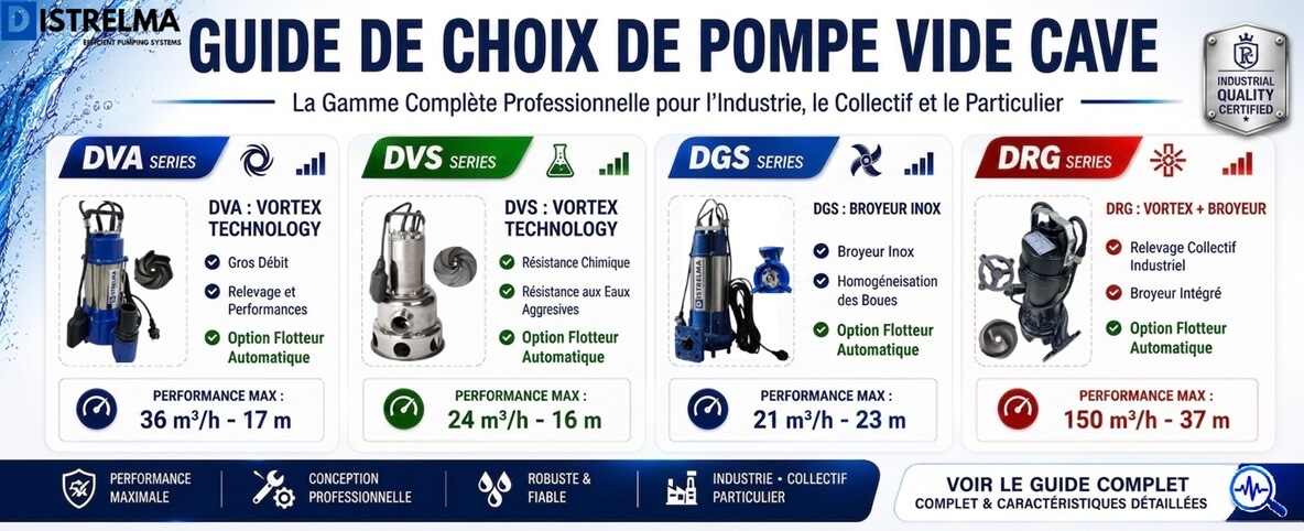 Pompe vide cave submersible vortex inox broyeur DISTRELMA Maroc